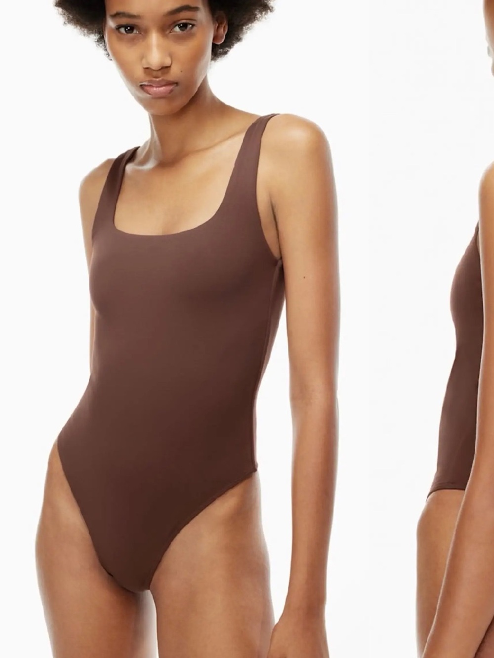 Aritzia Babaton Brown Scoop-Neck Stretch Bodysuit